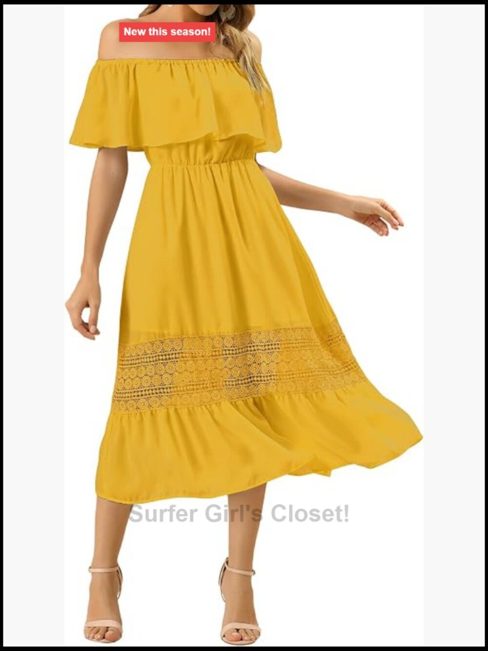 Off Shoulder Ruffle Flutter Sleeve Lace Insert Chiffon Boho Maxi Dress